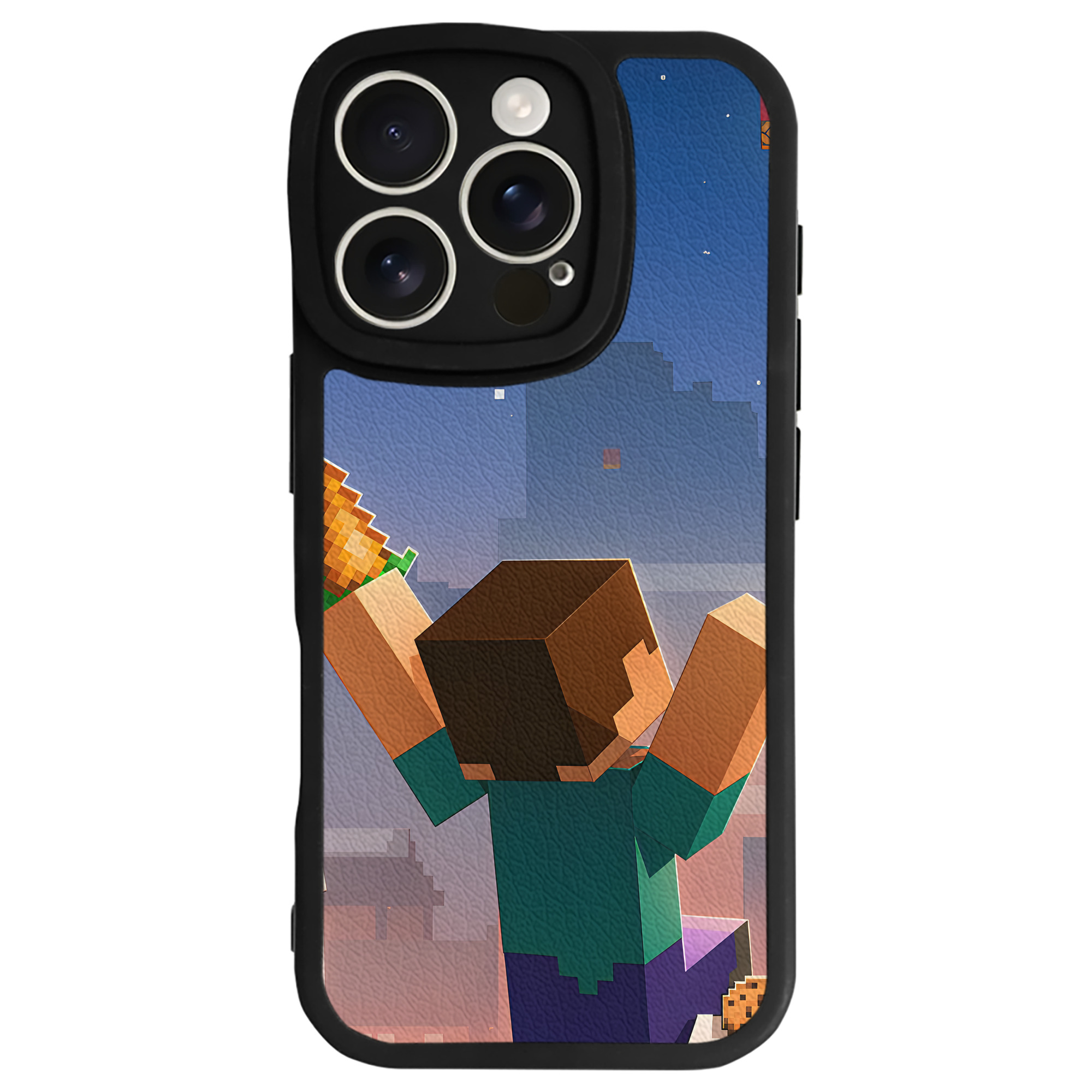 （画像用） マインクラフト ブロックの世界 Minecraft MC Block world 【iPhone 16シリーズ対応】シリコンスマホケース（レザー調） 材質：シリコン